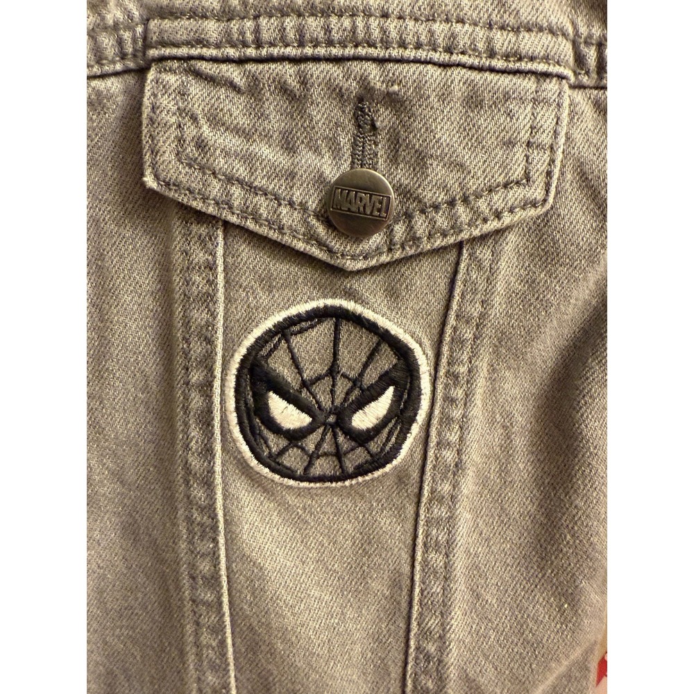Marvel Spider Man Jean Jacket Gray Denim Coat Logo Print Kids Boys Size 4T NWT - Picture 3 of 5